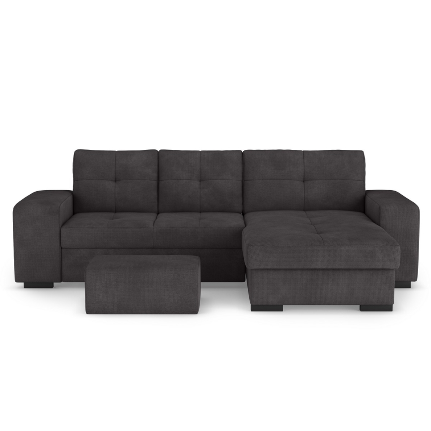 Rozkładana sofa z miejscem do przechowywania i pufą PALERMO czarny prawy