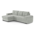 Rozkładana sofa z miejscem do przechowywania i pufą PALERMO jasnoszary lewa