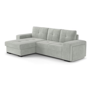 Rozkładana sofa z miejscem do przechowywania i pufą PALERMO jasnoszary lewa