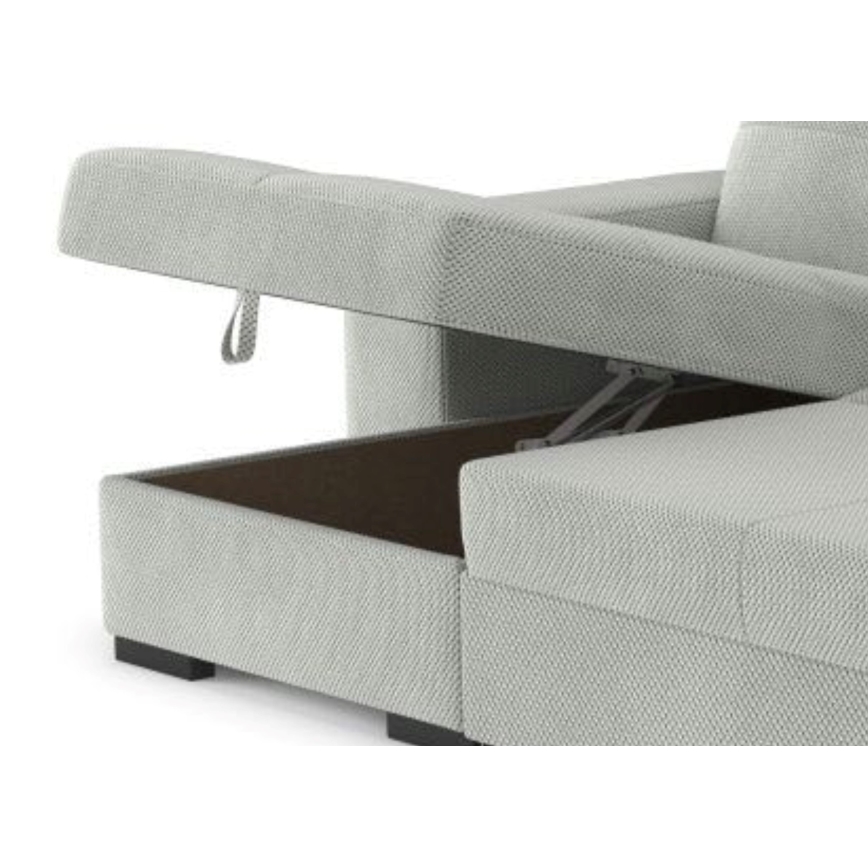 Rozkładana sofa z miejscem do przechowywania i pufą PALERMO jasnoszary lewa