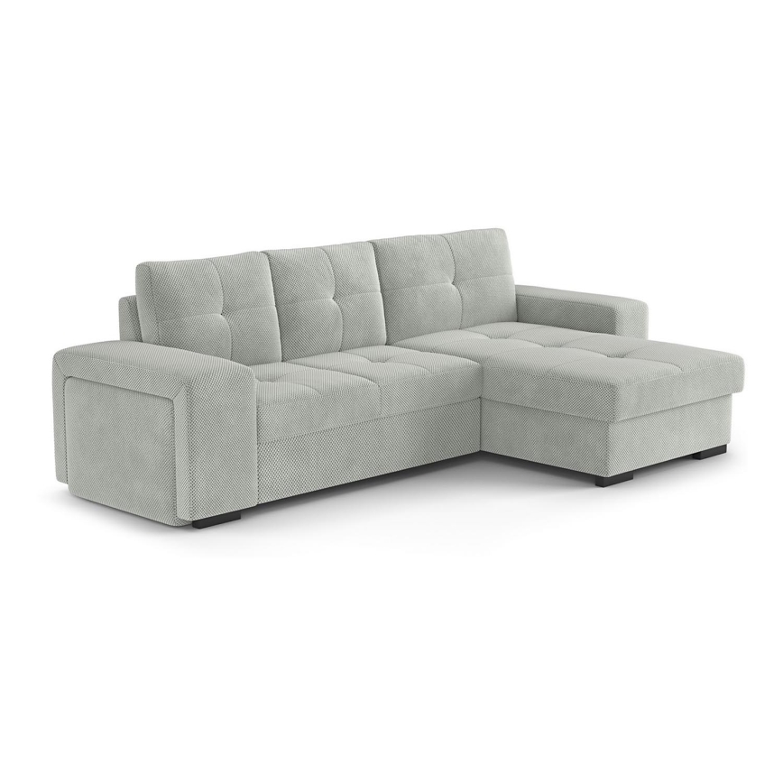 Rozkładana sofa z miejscem do przechowywania i pufą PALERMO jasnoszary prawy