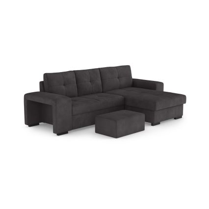 Rozkładana sofa z pojemnikiem i pufą PALERMO, czarna, prawostronna