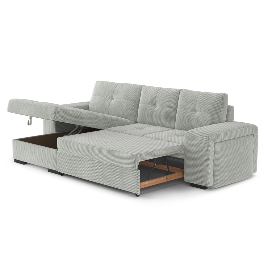 Rozkładana sofa z pojemnikiem i pufą PALERMO jasnoszara lewa