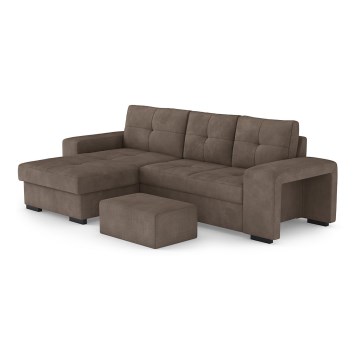Rozkładana sofa z pojemnikiem i pufem PALERMO brązowa lewa