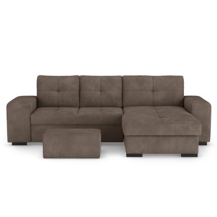 Rozkładana sofa z pojemnikiem i pufem PALERMO, brązowa, prawostronna