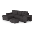 Rozkładana sofa z pojemnikiem i pufem PALERMO czarna lewa
