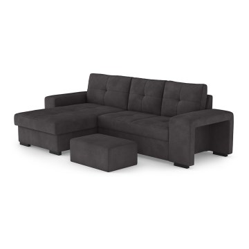 Rozkładana sofa z pojemnikiem i pufem PALERMO czarna lewa
