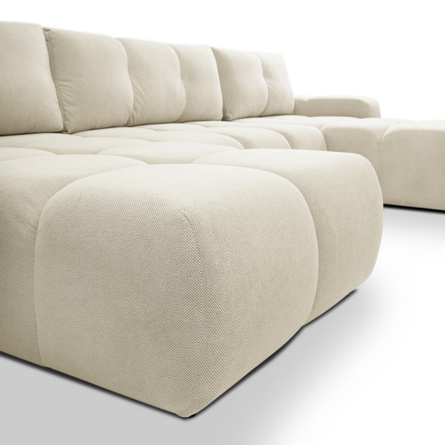 Rozkładana tapicerowana sofa narożna z pojemnikiem w kształcie U ALMADA beżowa