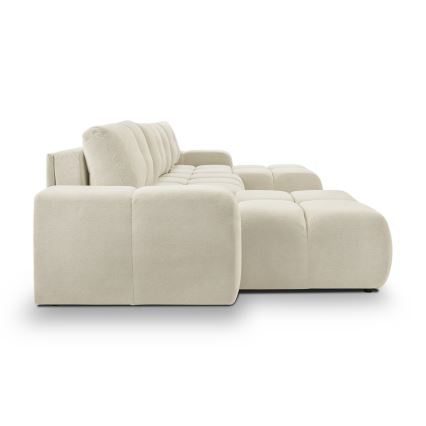 Rozkładana tapicerowana sofa narożna z pojemnikiem w kształcie U ALMADA beżowa
