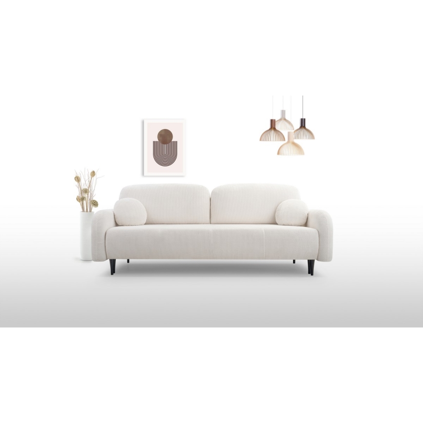 Rozkładana tapicerowana sofa trzyosobowa CLOUDY kremowy