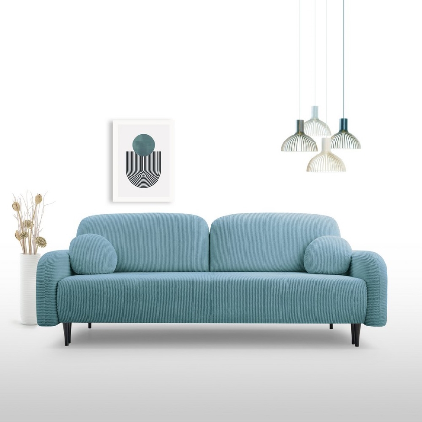 Rozkładana tapicerowana sofa trzyosobowa CLOUDY turkusowa