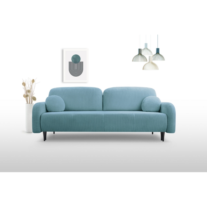 Rozkładana tapicerowana sofa trzyosobowa CLOUDY turkusowy