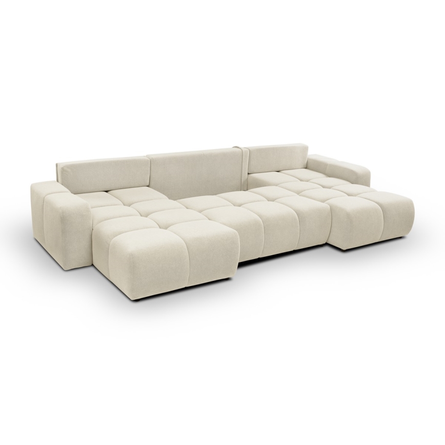 Rozkładana tapicerowana sofa z miejscem do przechowywania typu U ALMADA beżowy