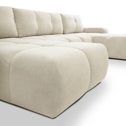 Rozkładana tapicerowana sofa z miejscem do przechowywania typu U ALMADA beżowy