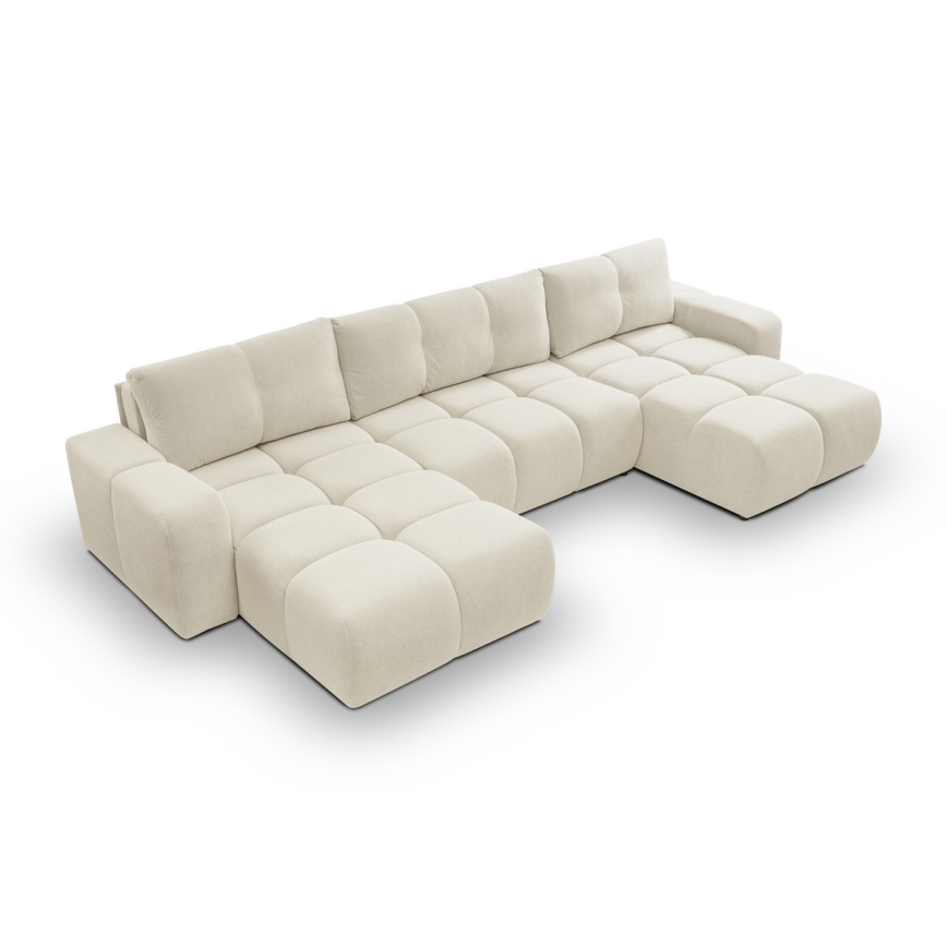 Rozkładana tapicerowana sofa z miejscem do przechowywania typu U ALMADA beżowy