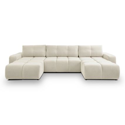 Rozkładana tapicerowana sofa z miejscem do przechowywania typu U ALMADA beżowy