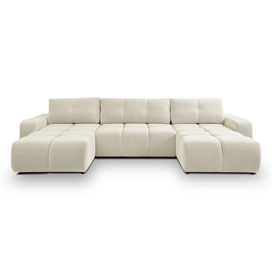 Rozkładana tapicerowana sofa z miejscem do przechowywania typu U ALMADA beżowy