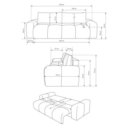 Rozkładana tapicerowana trzyosobowa sofa z pojemnikiem ALMADA beżowa