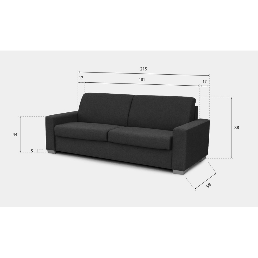 Rozkładana trzyosobowa sofa do codziennego spania LEKA, szara