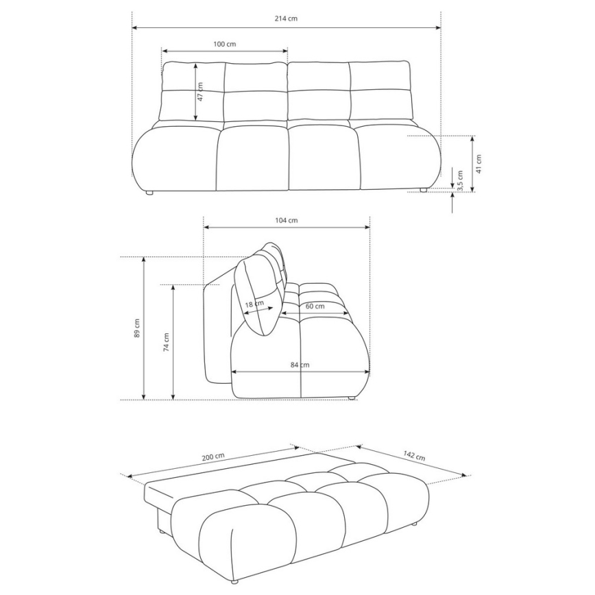 Rozkładana trzyosobowa sofa z pojemnikiem NUORO zielona