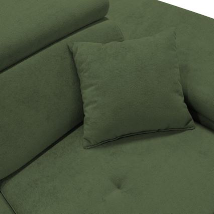 Rozkładany narożnik CASTELO w układzie L, prawostronny, zielony, z pojemnikiem