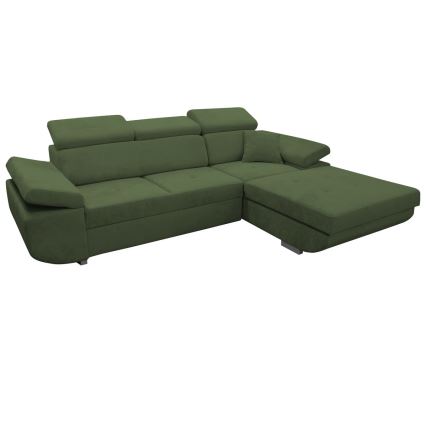 Rozkładany narożnik CASTELO w układzie L, prawostronny, zielony, z pojemnikiem