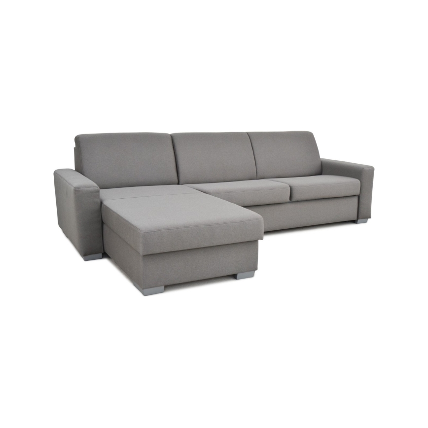 Rozkładany narożnik do codziennego spania z pojemnikiem na pościel w kształcie litery L LEKA lewy szary