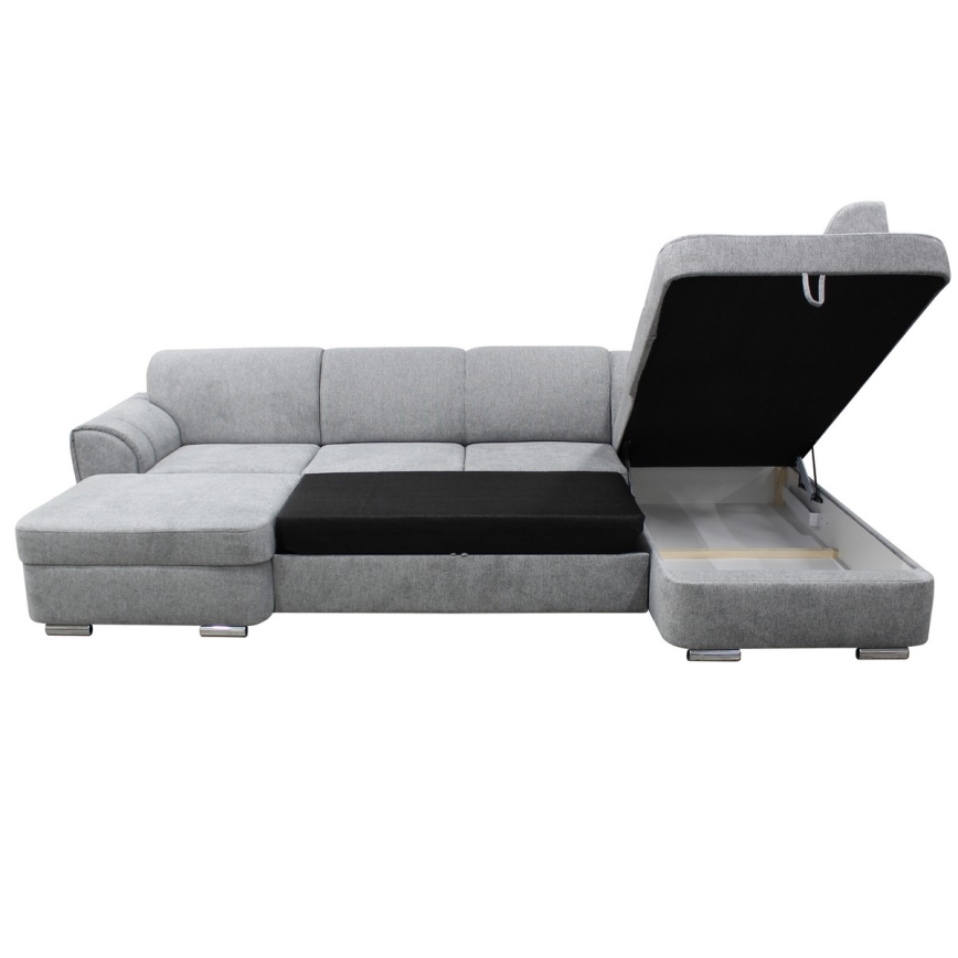 Rozkładany narożnik SERPA z pojemnikiem w kształcie U, prawostronny, szary