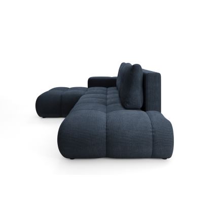 Rozkładany narożnik tapicerowany ALMADA w układzie L, lewostronny, z pojemnikiem, niebieski