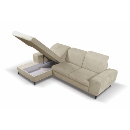 Rozkładany narożnik tapicerowany z miejscem do przechowywania w układzie L ALTA lewy beżowy