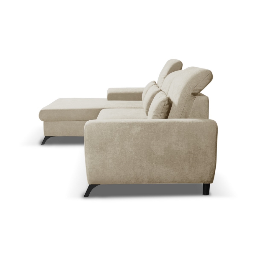 Rozkładany narożnik tapicerowany z miejscem do przechowywania w układzie L ALTA lewy beżowy