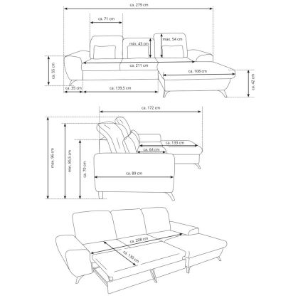 Rozkładany narożnik tapicerowany ALTA z pojemnikiem w kształcie litery L, lewy, zielony