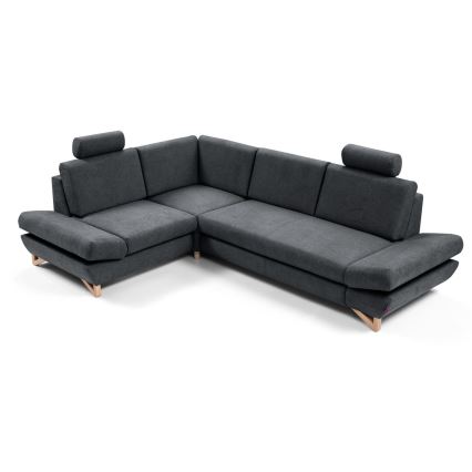 Rozkładany narożnik tapicerowany z pojemnikiem na pościel w układzie L AVESTA, lewy, antracyt