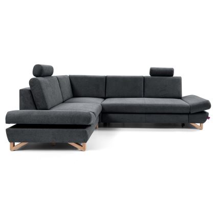 Rozkładany narożnik tapicerowany z pojemnikiem na pościel w układzie L AVESTA, lewy, antracyt