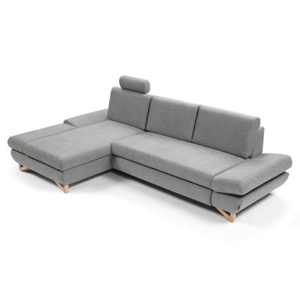 Rozkładany narożnik tapicerowany AVESTA w kształcie L z pojemnikiem, lewy, szary