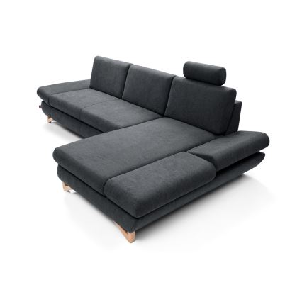 Rozkładany narożnik tapicerowany z pojemnikiem w układzie L AVESTA prawy antracyt