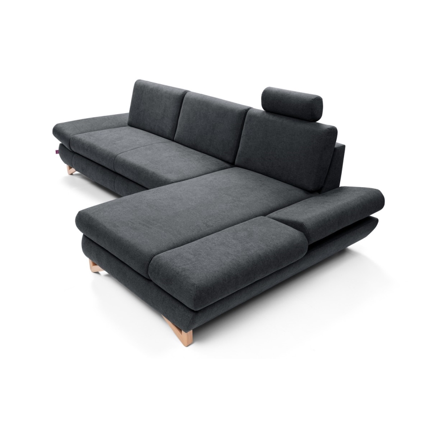 Rozkładany narożnik tapicerowany z pojemnikiem w układzie L AVESTA prawy antracyt