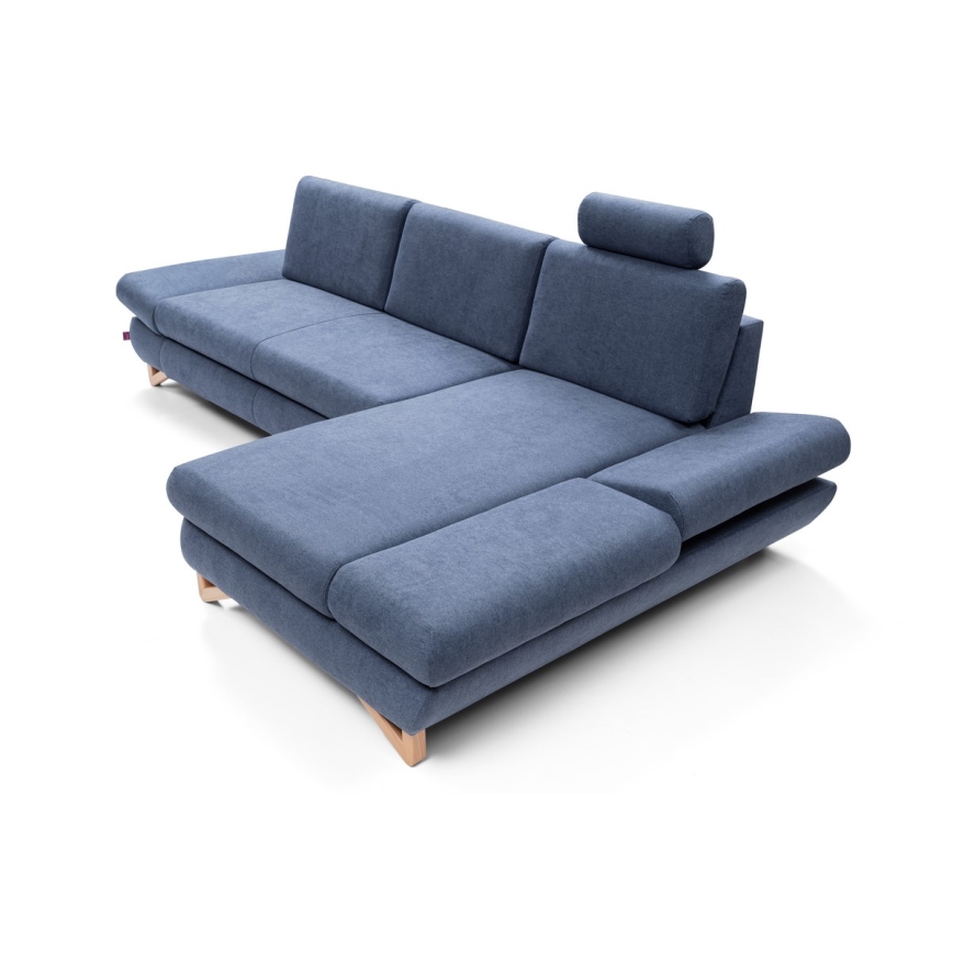 Narożnik rozkładany tapicerowany z pojemnikiem w kształcie L AVESTA — prawostronny, niebieski