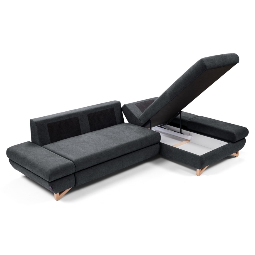 Rozkładany narożnik tapicerowany AVESTA w układzie L, prawostronny, antracyt