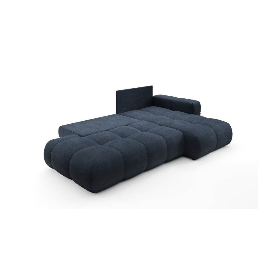 Rozkładany narożnik tapicerowany z pojemnikiem w układzie L ALMADA prawy niebieski