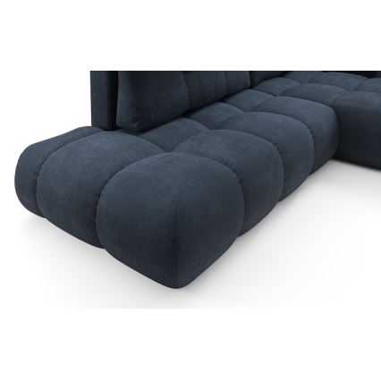 Rozkładany narożnik tapicerowany z pojemnikiem w układzie L ALMADA prawy niebieski