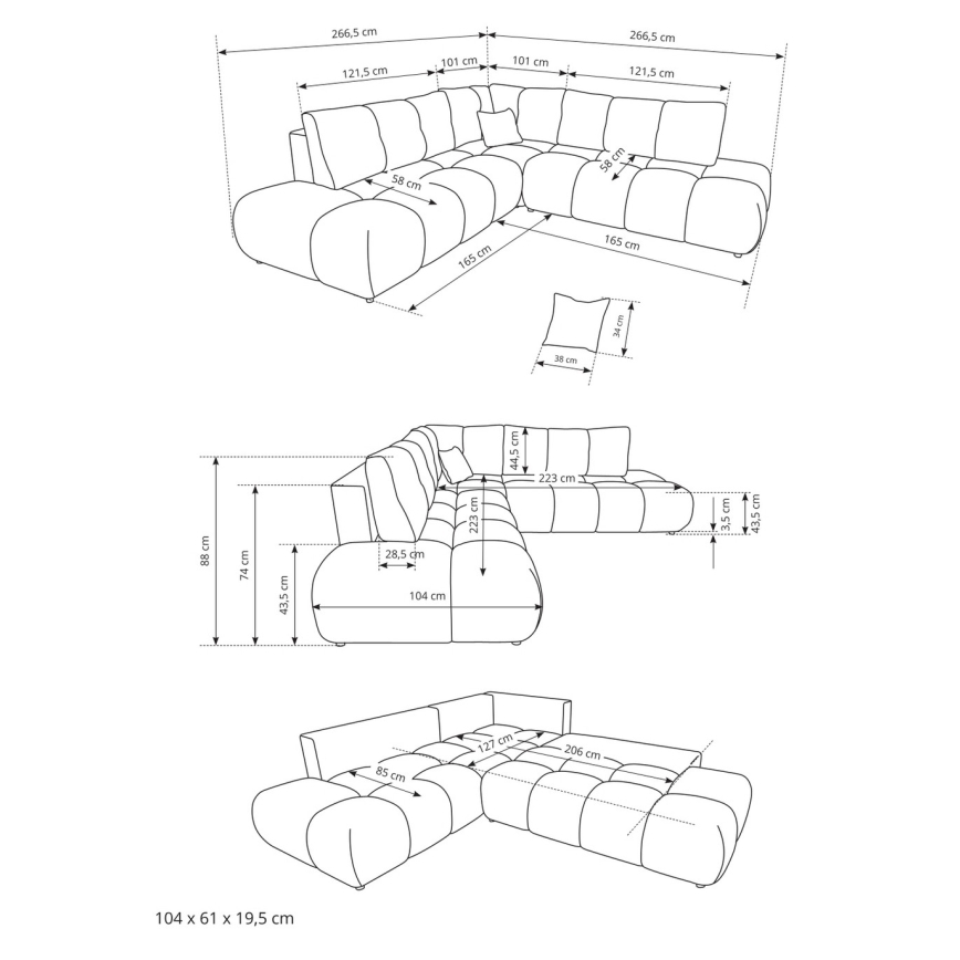 Rozkładana narożna sofa tapicerowana z pojemnym schowkiem w układzie L ALMADA prawostronna beżowa