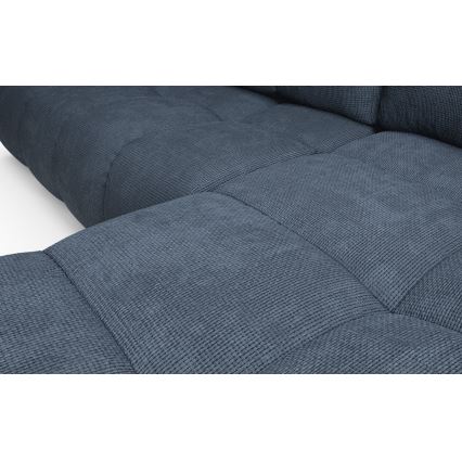 Rozkładana narożna sofa tapicerowana ALMADA w układzie L, prawostronna, niebieska, z pojemnikiem na przechowywanie