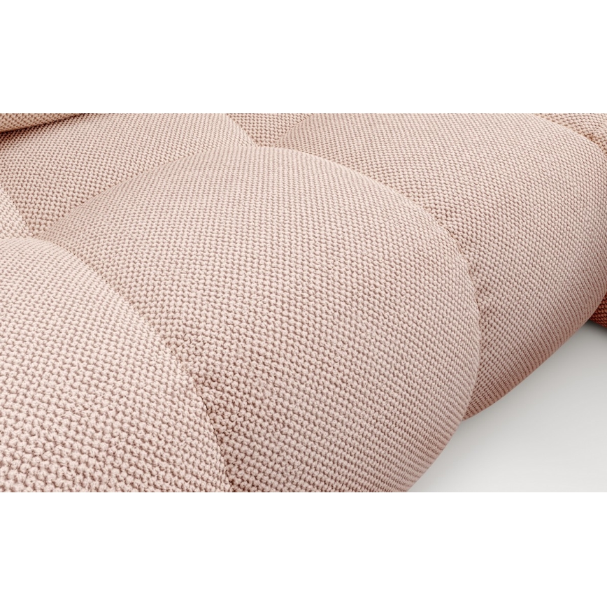 Rozkładana narożna sofa tapicerowana ALMADA z pojemnikiem, układ L, prawostronna, różowa