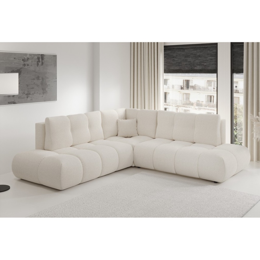 Rozkładany narożnik tapicerowany z pojemnikiem w układzie L ALMADA lewy beżowy