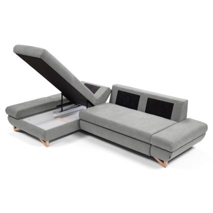 Rozkładana narożna sofa tapicerowana AVESTA w układzie L, lewa, szara