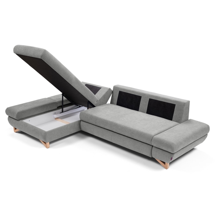 Rozkładana narożna sofa tapicerowana AVESTA w układzie L, lewa, szara
