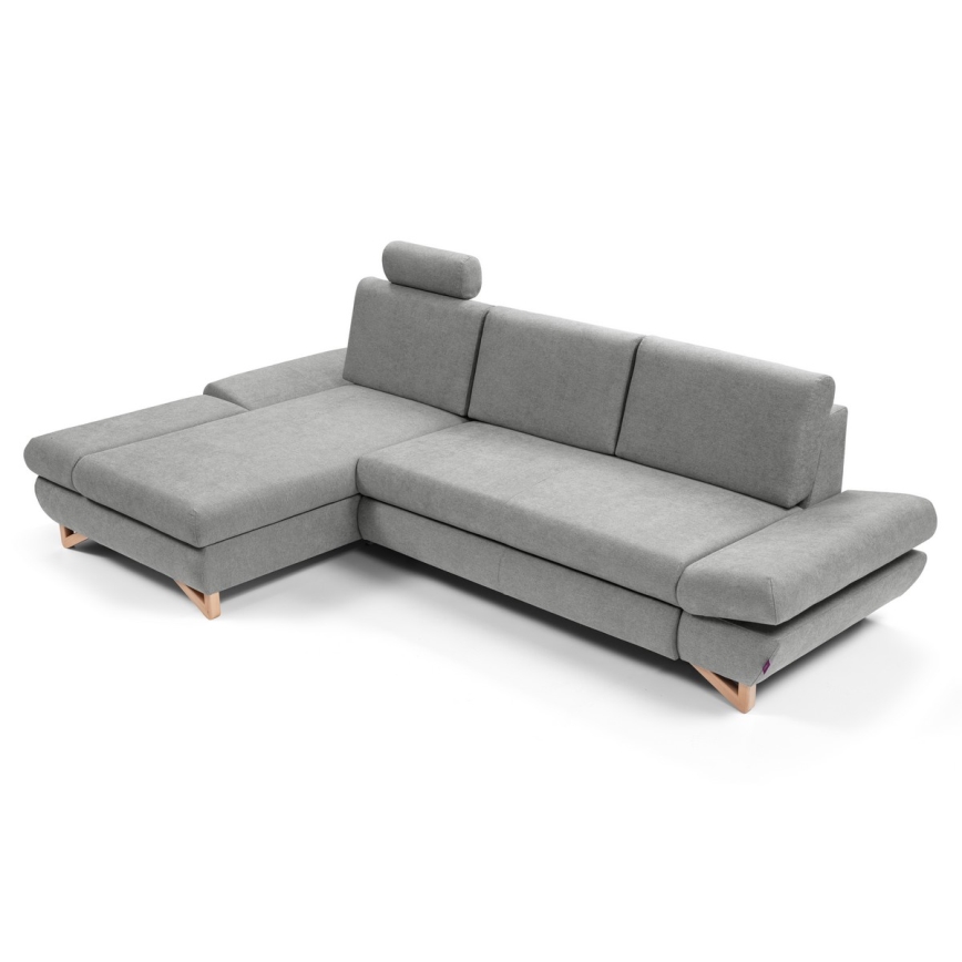 Rozkładana narożna sofa tapicerowana AVESTA w układzie L, lewa, szara