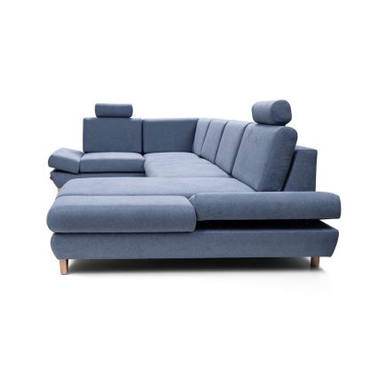 Rozkładany narożnik tapicerowany w układzie U z pojemnikiem AVESTA, niebieski