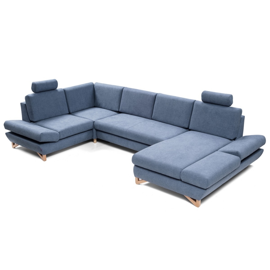 Rozkładany narożnik tapicerowany w układzie U z pojemnikiem AVESTA, niebieski